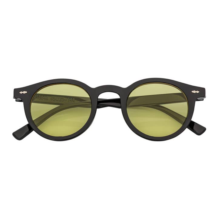 VIBES - Color Tint Retro Small Round Sunglasses Black Yellow Tint Lens for wholesale by Morspecs
