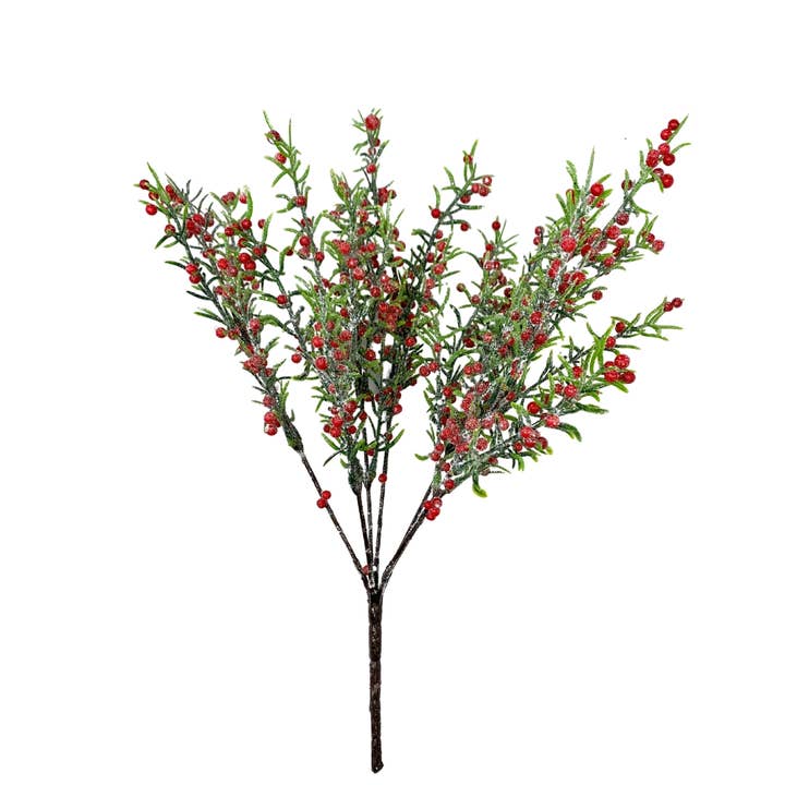 David Christopher's Collection - Wholesale Christmas Decoration - Frosted Thicket Christmas Red Berry Bunch 14"