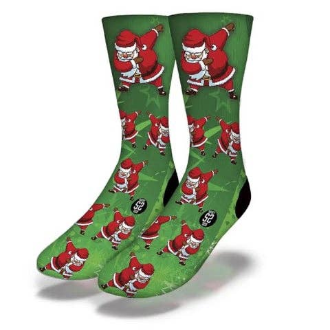 Chaussettes de Noël humoristiques DABBING SANTA (Vert) pour la vente par Savvy Sox