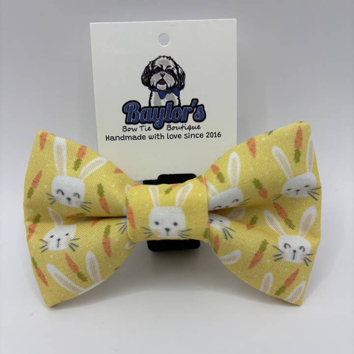 Bunnies & Carrots Pet Bow Tie, spring dog bow tie for wholesale by Baylor's Bow Ties