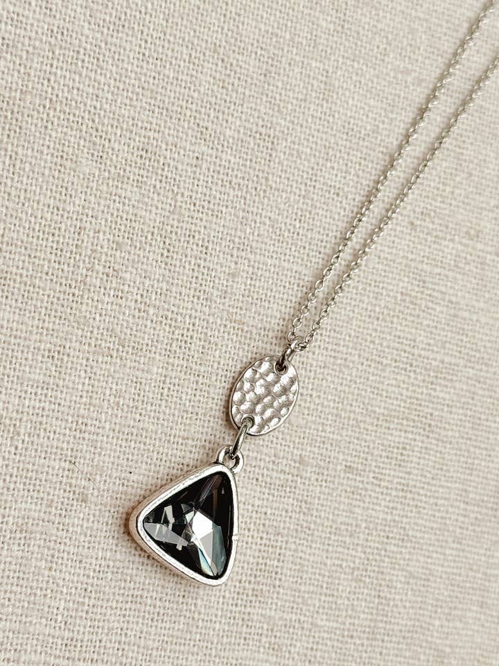 Black Diamond Crystal Triangle Pendant Necklace for wholesale by Gracie Rose Designs