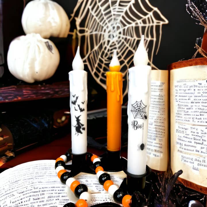 Small Town Dusk - Wholesale Flameless Candle - 7" Solid Orange LED Battery Operated Timer Taper Candles