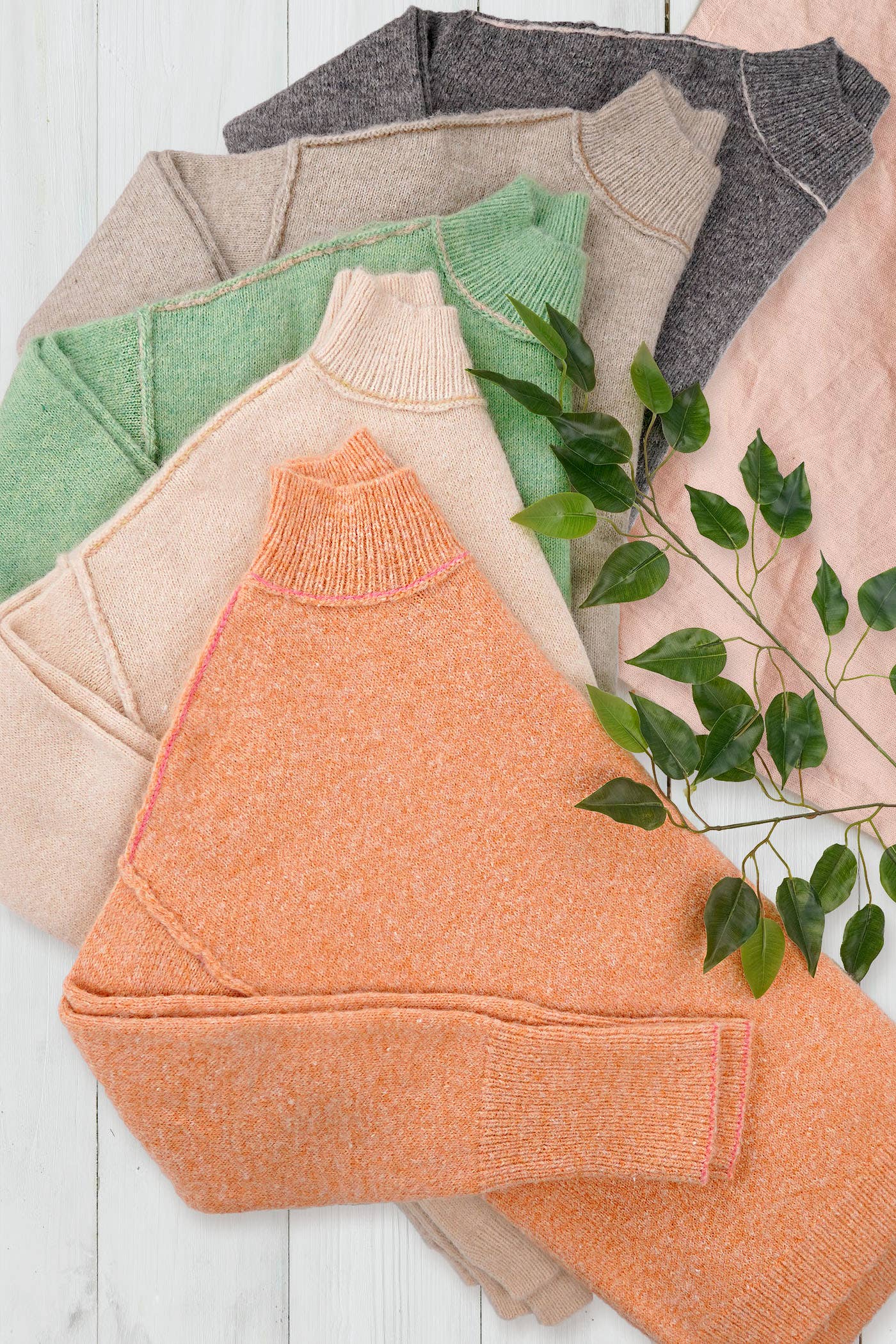 La Miel - Wholesale Knit Sweater - Women's - MCS3566-Loose Fit Mock Neck Exposed Seaming Detailed Sweater15