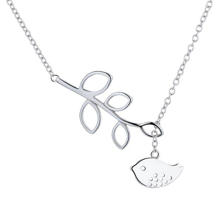 Amy and Annette - Wholesale Y-Neck/Lariat Necklace - Sterling Silver Lariat Bird and Leaf Pendant Necklace