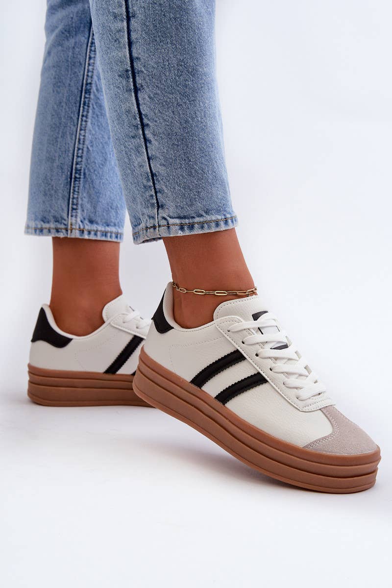 No Doubt Shoes - Wholesale Lifestyle Sneakers - Women's - WOMEN'S DOUBLE STRIPE CONTRAST GUM SOLE CHUNKY FAUX SNEAKERS5