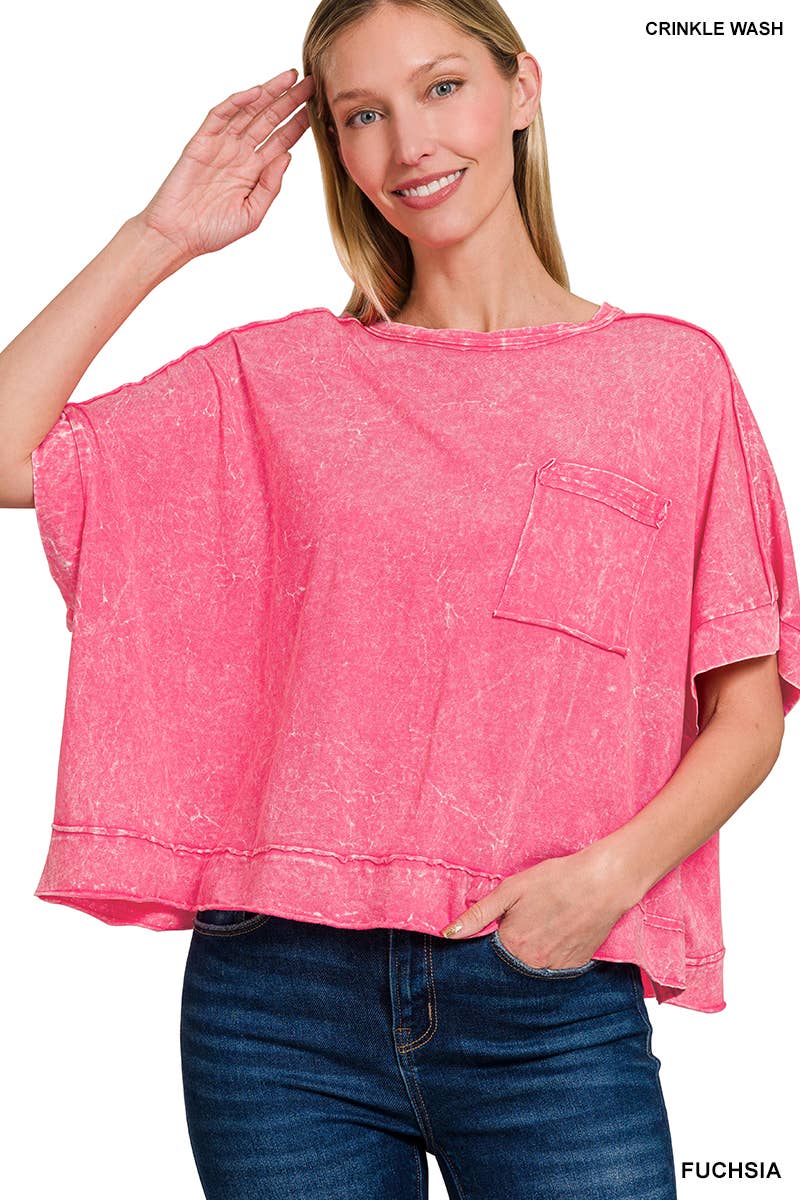 42POPS - Wholesale Knit Top - Women's - `.Washed Exposed Seam Oversized Tee26