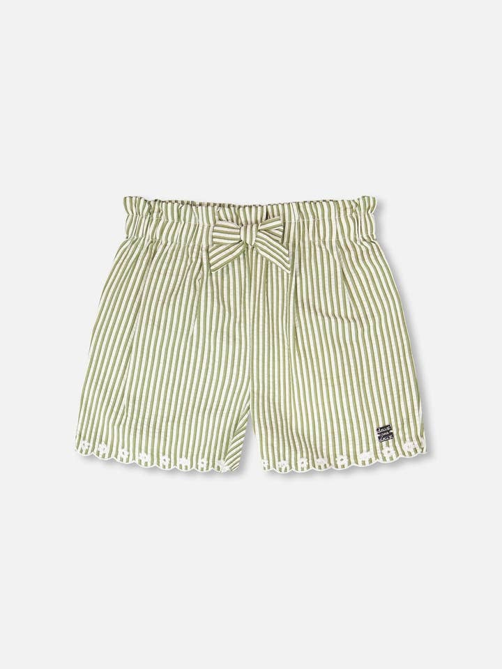 Shorts Grønne Og Off White Striber Med Broderi for engroshandel hos Deux par Deux