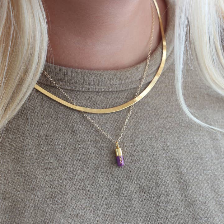 Kris Nations - Wholesale Pendant/Charm Necklace - Chill Pill Enamel Necklace 18K Gold Vermeil | Sterling Silver Charm | Gold Filled | Sterling Silver Chain Multiple Colors 16-18 Inches Nickel Free Ships from CA
