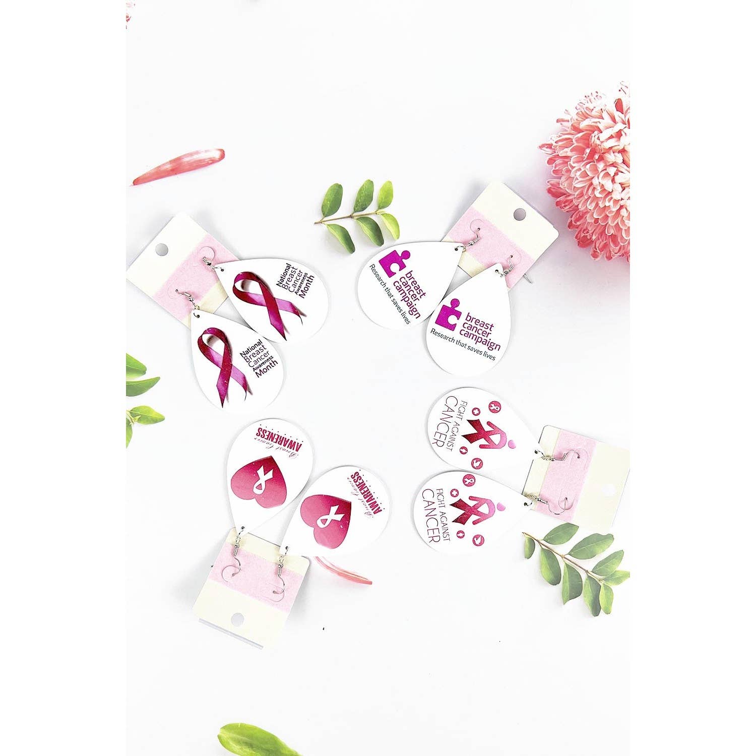 ASSORTED TEARDROP SHAPED BREAST CANCER AWARENESS HOOK EARRING for wholesale on Faire2