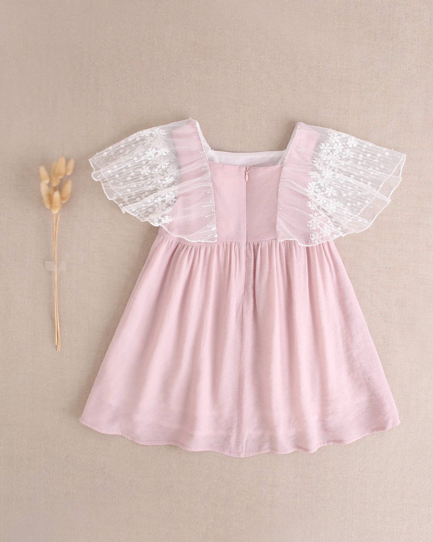 Dadati – wholesale Klänning – Barn – Pale rosa ceremoni-klänning för flicka med tyll på ärmar i maxilängd4