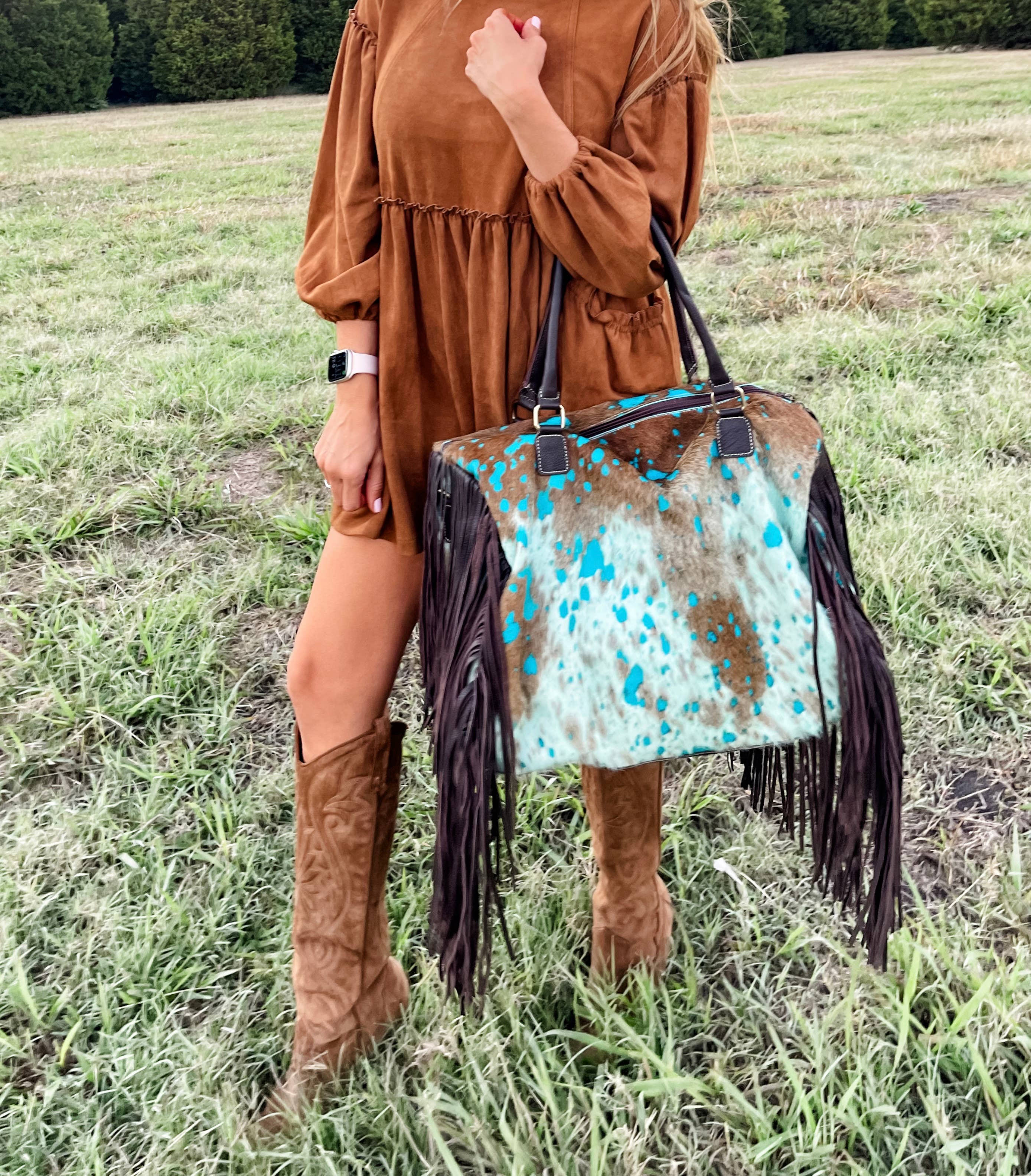 Boho Ranch Shop - Wholesale Weekender Bag - Women's - XL Duffle Bag - Leather HairOn Cowhide Travel Weekender7