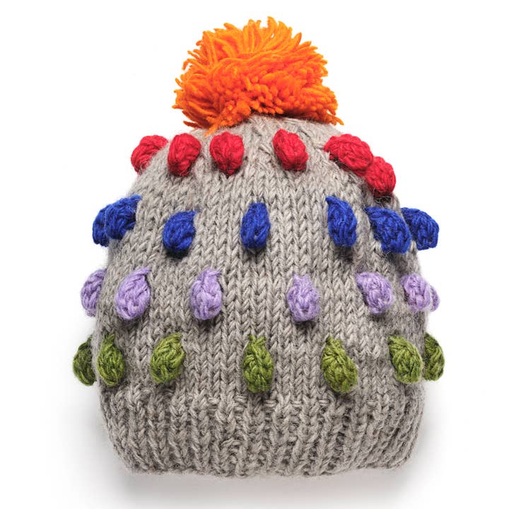 Regenbogen-Pom Pom Strickmütze für den Großhandel von LoveThyBeast