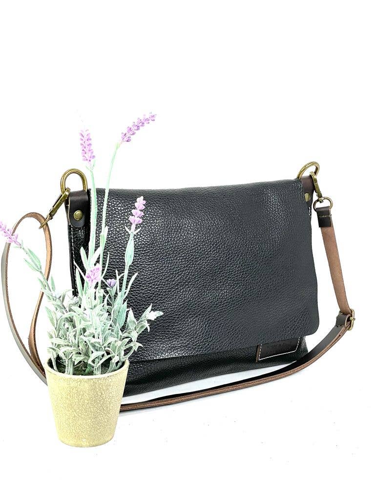 Genuine Leather College Shoulder Bag with Flap