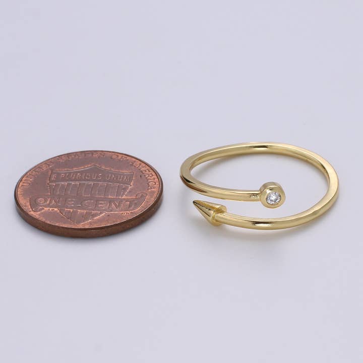 Aim Eternal - Wholesale Single Stone/Solitaire Ring - 1pc Solitaire CZ Arrow 24K Ring, Pendulum Adjustable Gold Cu