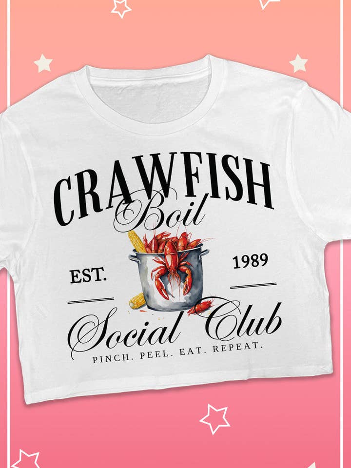 Crawfish Boil Social Club Graphic Crop Top T-Shirt for wholesale by Sugar Stitch