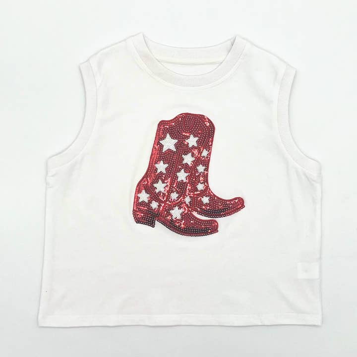 Rotes Paillettenstiefel-Shirt für den Großhandel von Blended Spirit Children’s Clothing