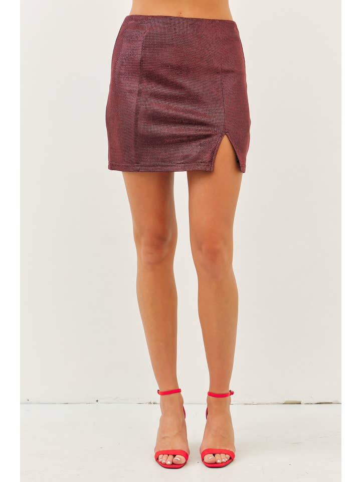 idem ditto - Wholesale Skirt - Women's - FESTIVE ESSENTIAL METALLIC MINI SKIRT WITH FRONT SLIT