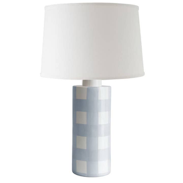 Hydrangea Light Blue Gingham Column Lamp for wholesale by Lo Home | Ruby Clay