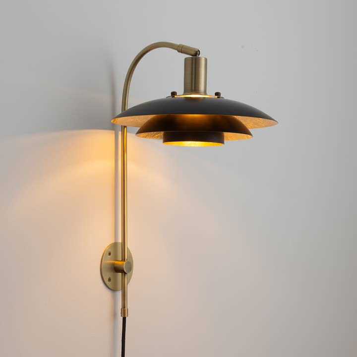 Wall Sconce Rancho Mirage 20" Black Gold Brass Shade for wholesale by Nova of California