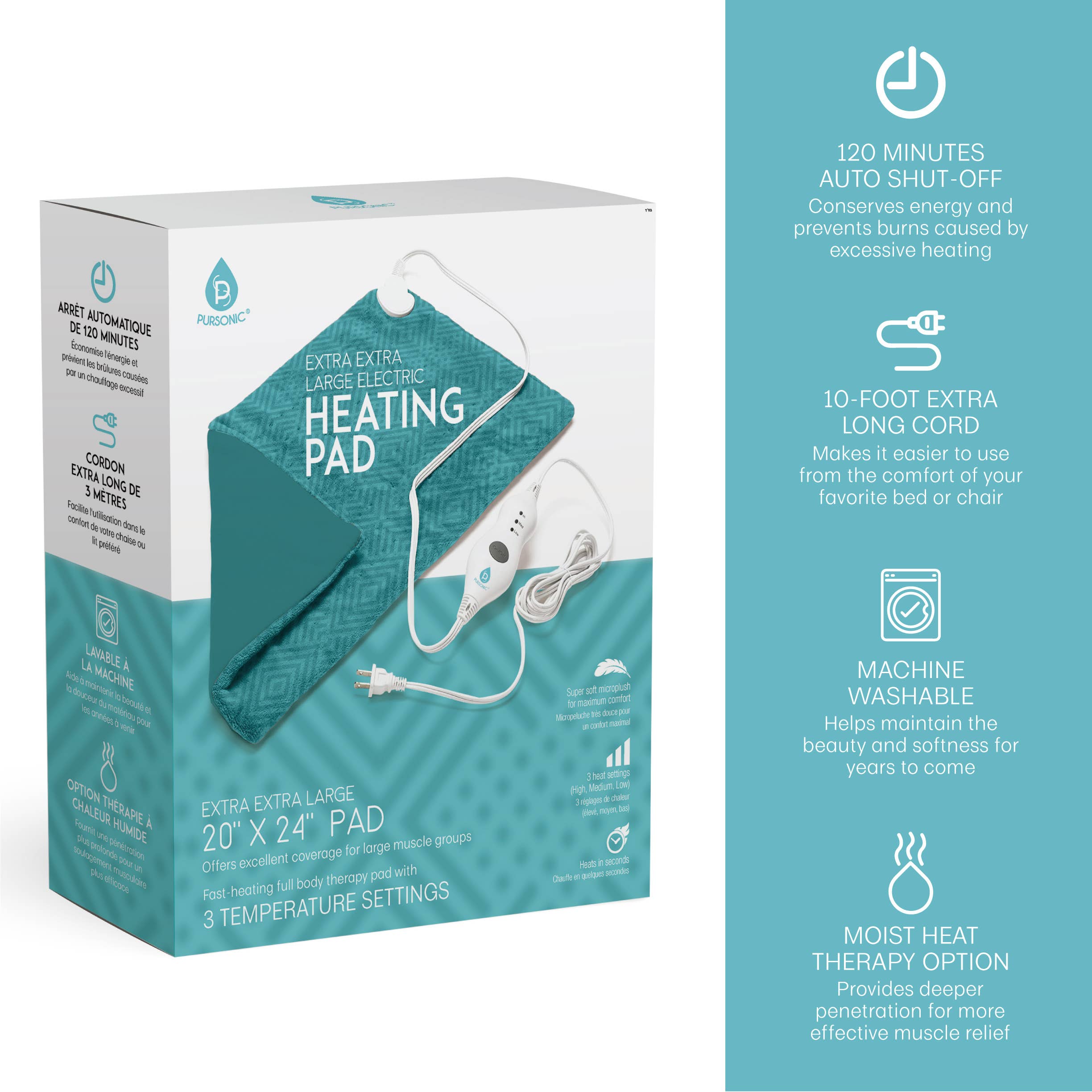 Pursonic - Venta al por mayor Almohadillas térmicas - Almohadilla térmica eléctrica (20 x 24 pulgadas)5