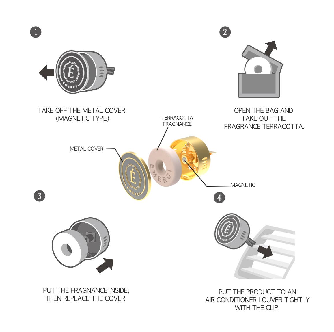 Émerci Black Luxury Car Vent Clip On Air Freshener Gift Set for wholesale on Faire6