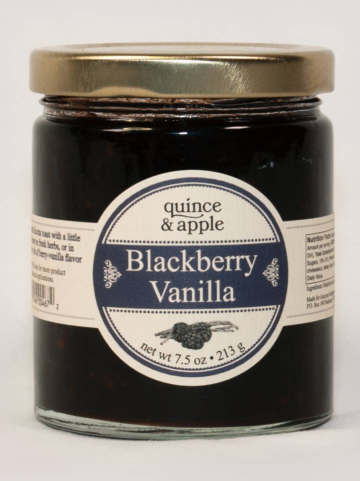 7.5oz Blackberry Vanilla Conserves-12 per case for wholesale by Gourmet Indulgences, LLC (dba Quince & Apple Company)