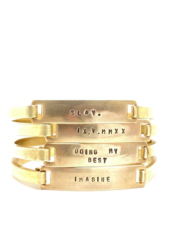 Custom Expression Stamped Clip-Cuff Brass Bracelet for wholesale by Stone Cooper