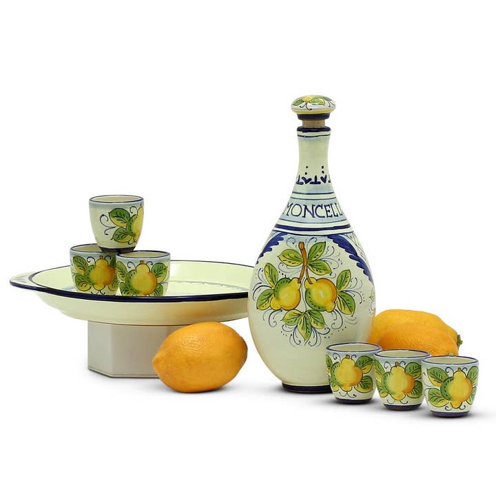 Artistica - Deruta of Italy - Wholesale Decorative Tabletop Object - LIMONCELLO: Limoncello Set with Blue trimmings2