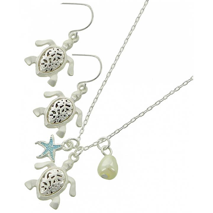 FR6229 Ensemble Étoile de Mer Turquoise Perle Tortue Argent Mat pour la vente par 0011 PREMIERE