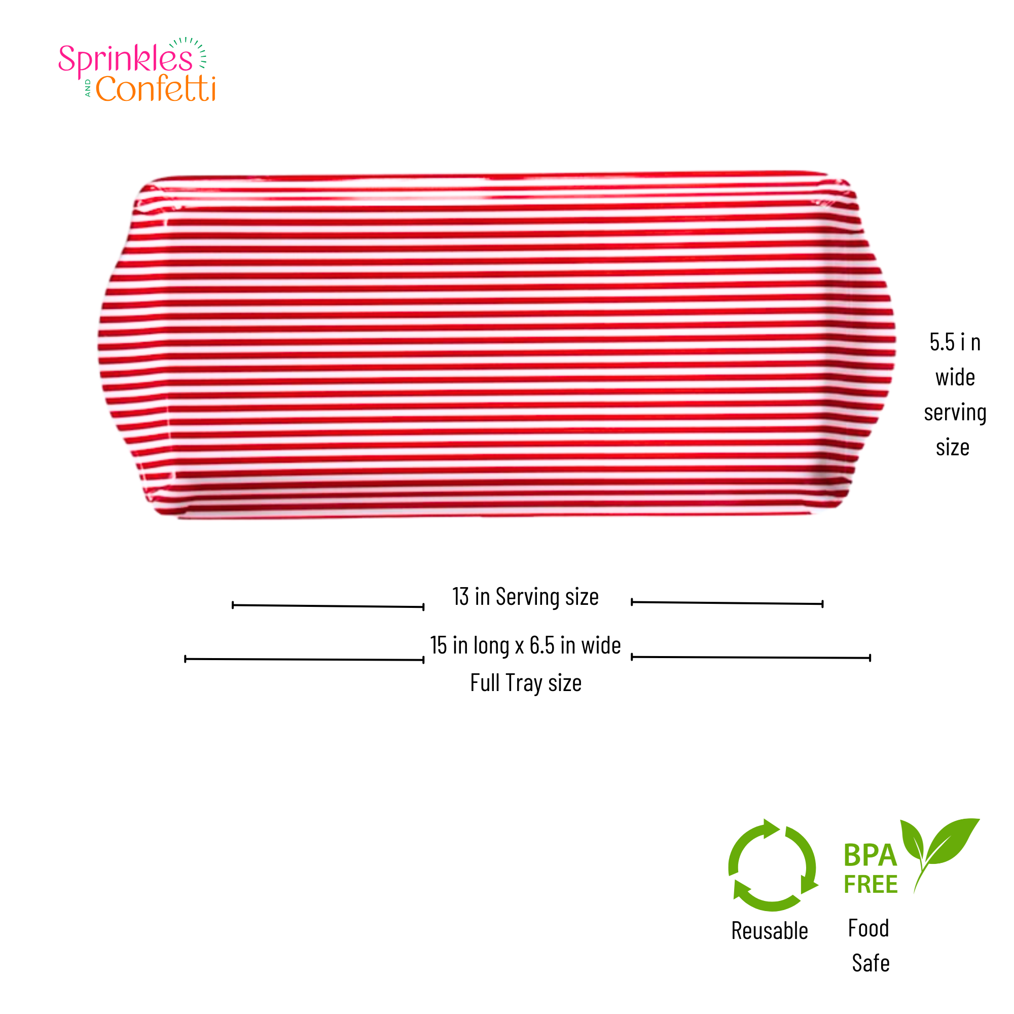 Sprinkles & Confetti Party Supplies - Wholesale Serving Tray - Red Stripe Melamine Multi Purpose Party Tray for Appetizers & Desserts9
