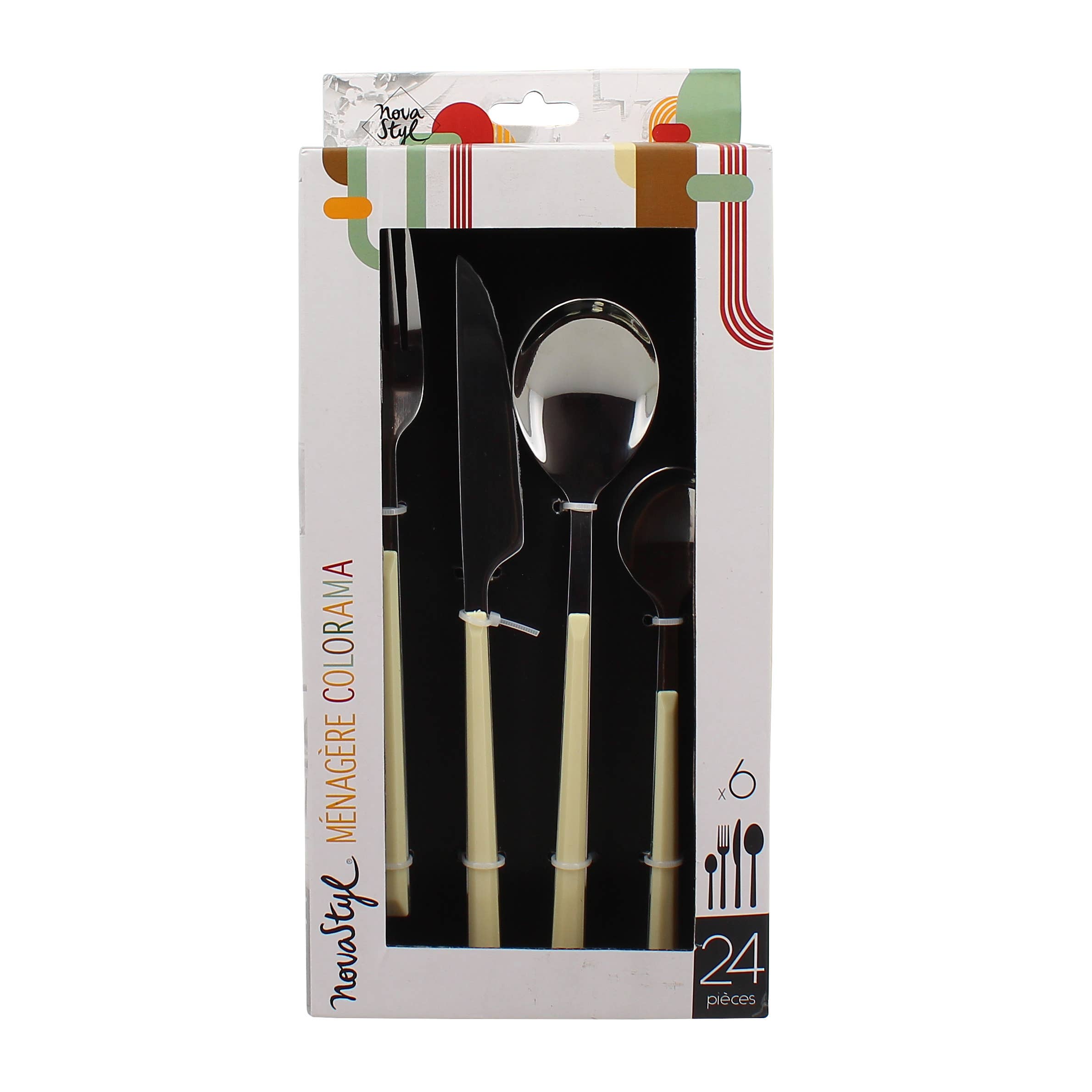 Novastyl - Wholesale Assorted Cutlery Set - Colorama 24 Piece Cream Stainless Steel Cutlery Set3