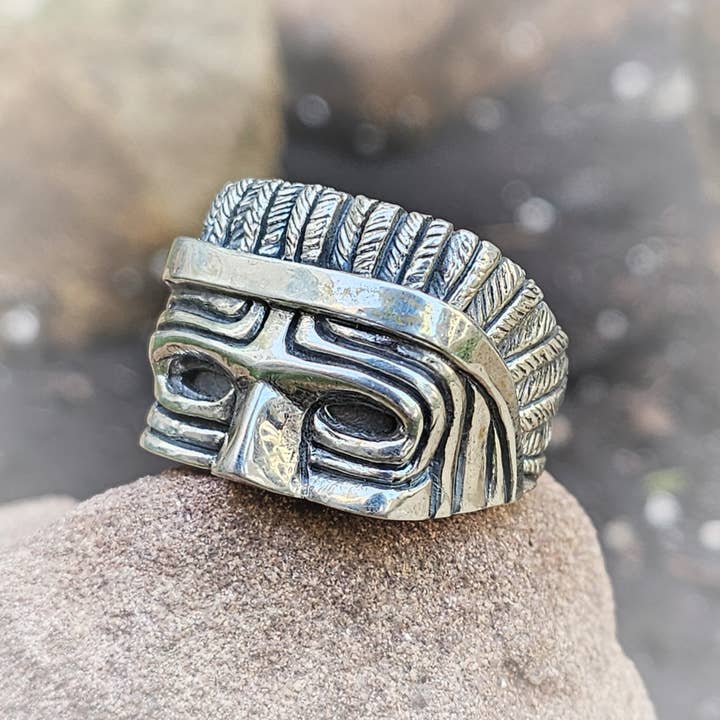 Rudy Lazzaro Designs - Venta al por mayor Anillos grandes/de cóctel - Anillo de Declaración de Plata con Máscara Inca1