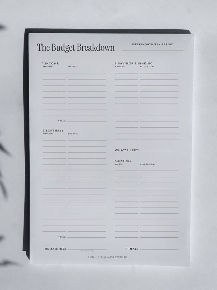 The Budget Breakdown Notepad for wholesale by The Squared Paper Co