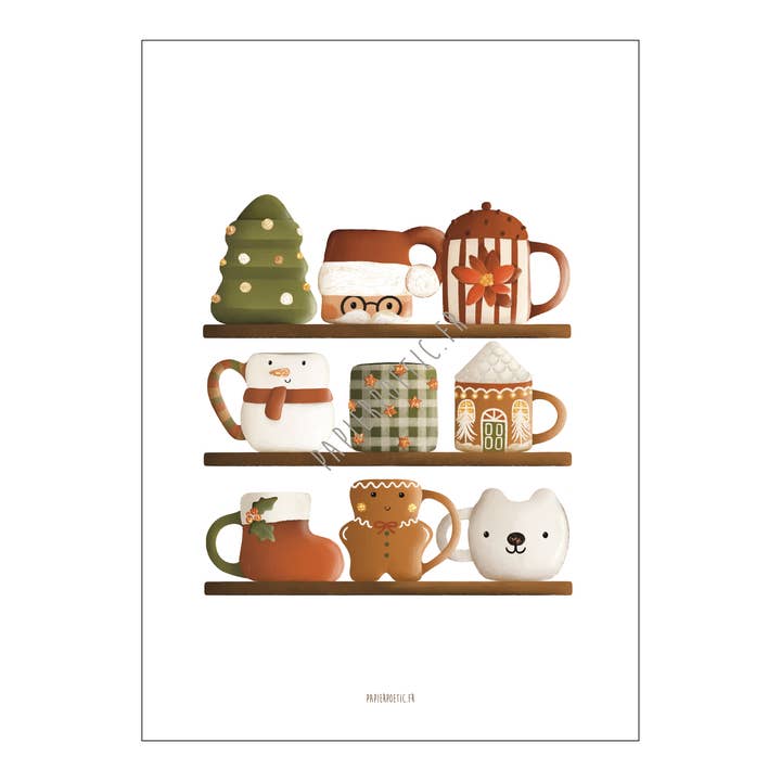 "Christmas Mug Shelf" Poster/Display for wholesale by Papier Poetic