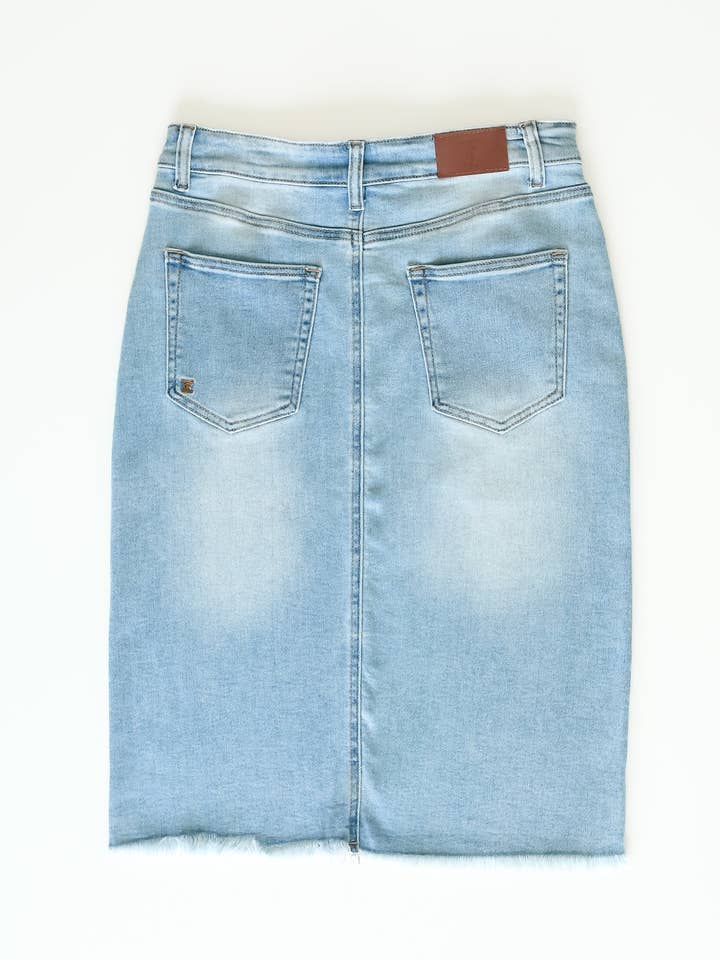 Inherit Clothing Company - Wholesale Skirt - Women's - Drew Raw Hem Midi Denim Skirt8