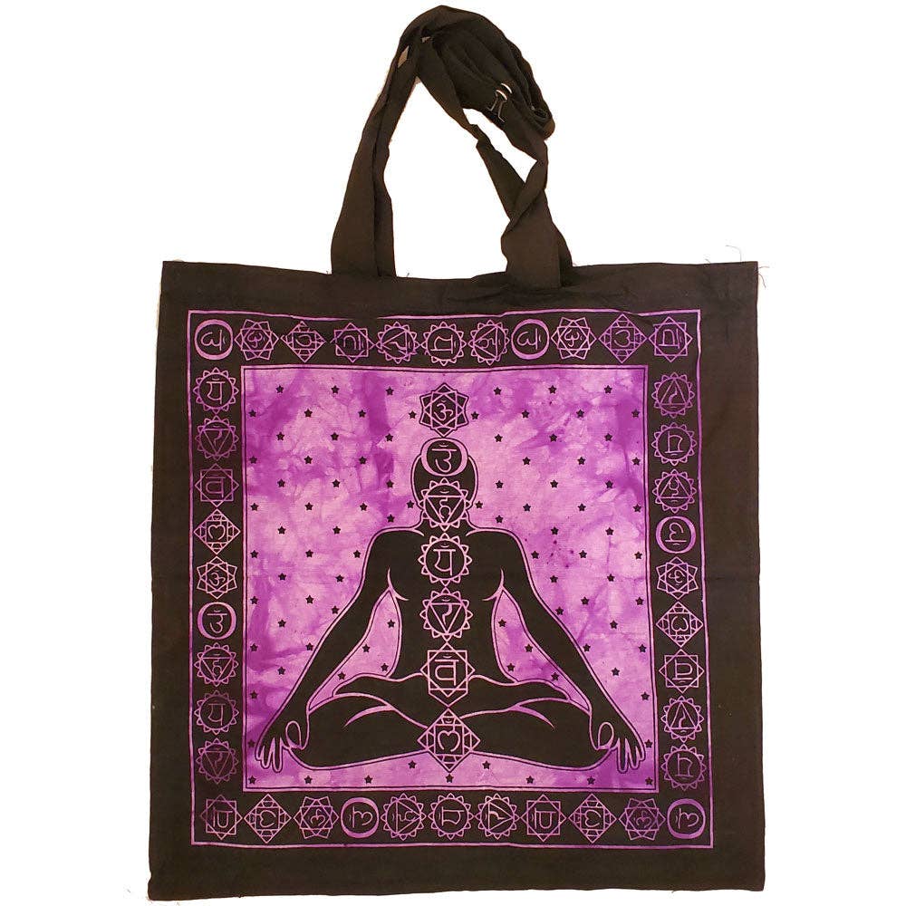 Wild Lotus – Großhandel Tragetasche – Damen – Seven Chakras Avatar Meditations-Canvas-Shopper mit Batikdruck0