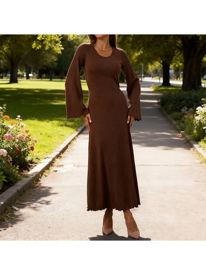 Lily Clothing - Wholesale Dress - Women's - Loose U collar back strap flared sleeve dress