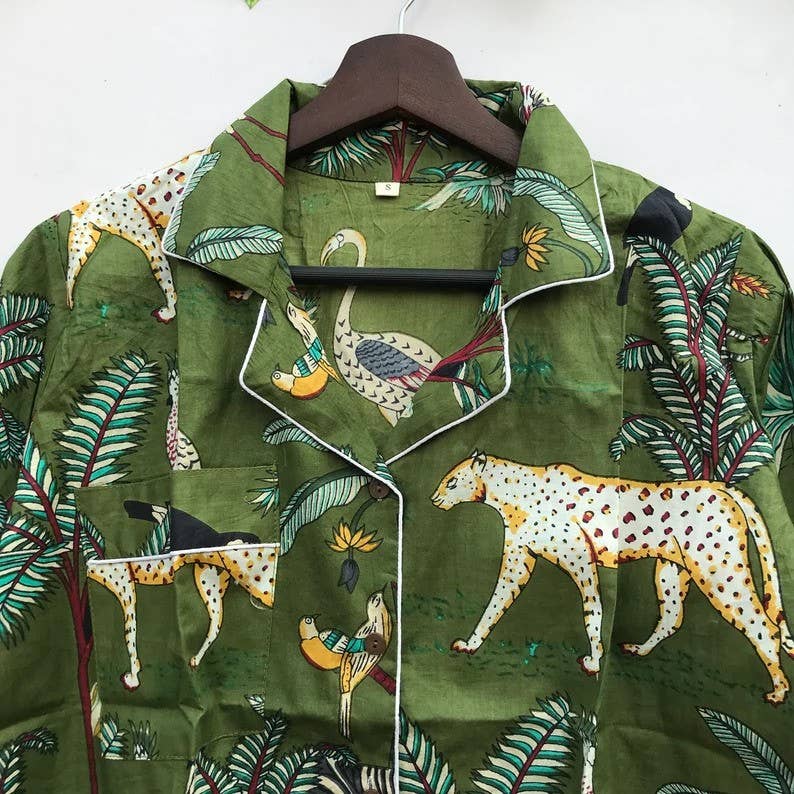 bhavnas boutique – Conjunto de pijama - Mulher por atacado – Conjunto PJ 100% algodão puro para mulher com estampa indiana1