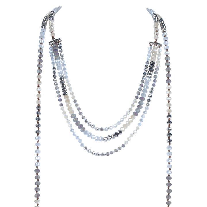 Grey Crystal Bead Long Tassel Necklace N2939 for wholesale on Faire0