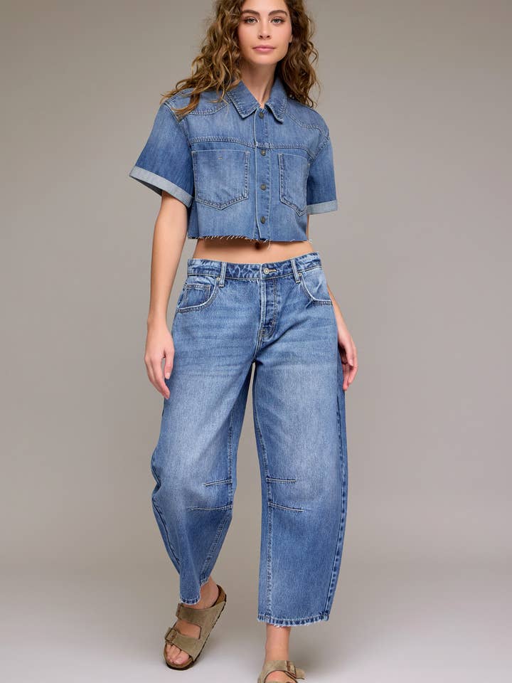 Medium Dark 25" Inseam Crop Barrel Jean for wholesale by Hidden Jeans