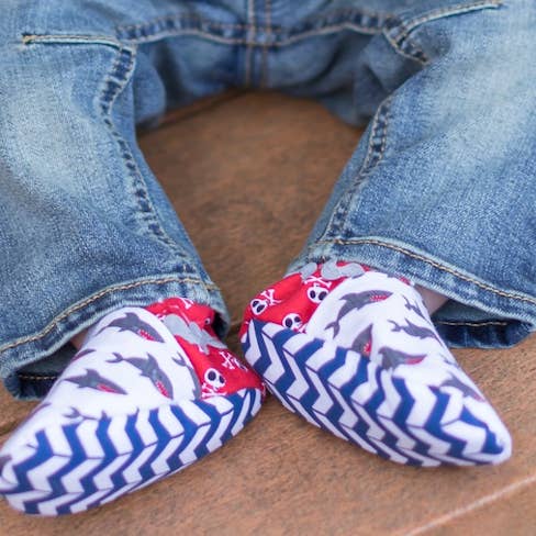 Shark Bite - Baby Booties 6-12 months- nonslip bottom for wholesale by LilSkeeterz