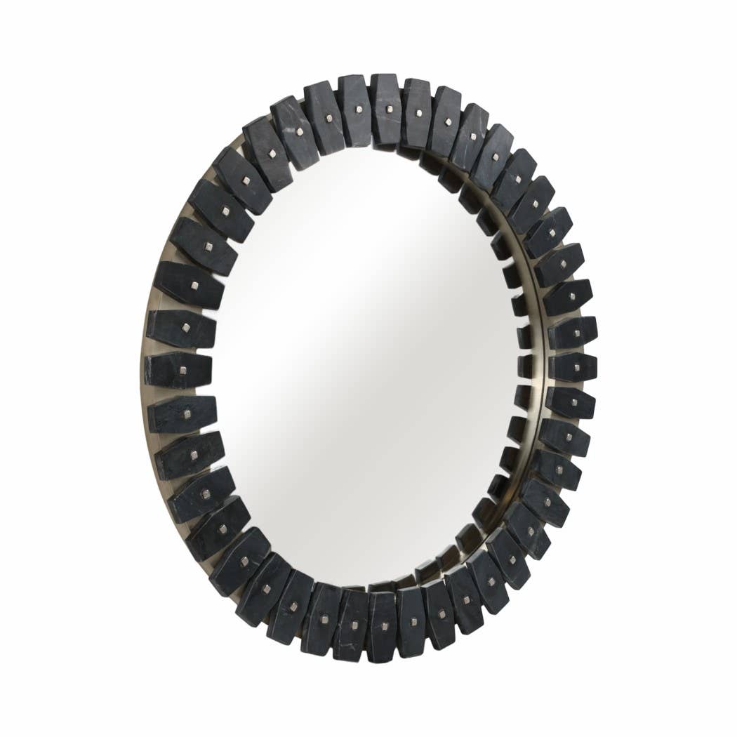 Sagebrook Home - Wholesale Wall Mirror - Marble Glass Round Tile Wall Mirror - Black, 35 in.4