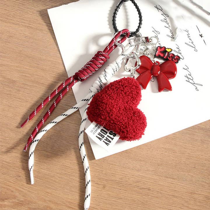 ACCITY - Wholesale Keychain - Women's - Chic Heart Bow Bag Charm with Braided Strap_CWMM7629