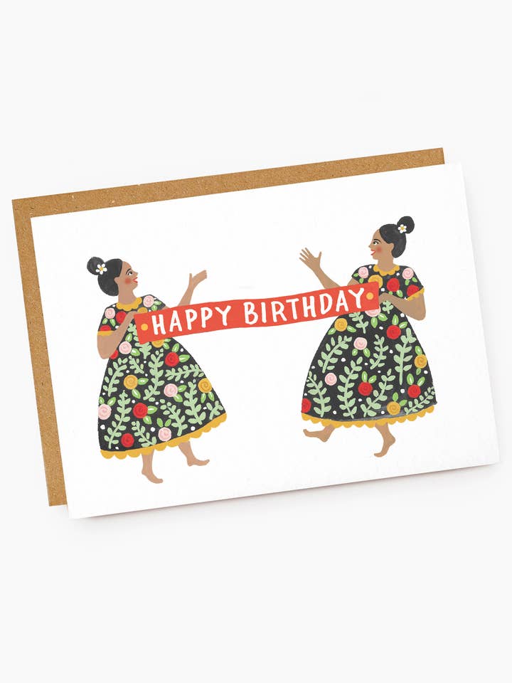 Bannière florale folklorique « Joyeux anniversaire » pour femmes pour la vente par Jade Fisher