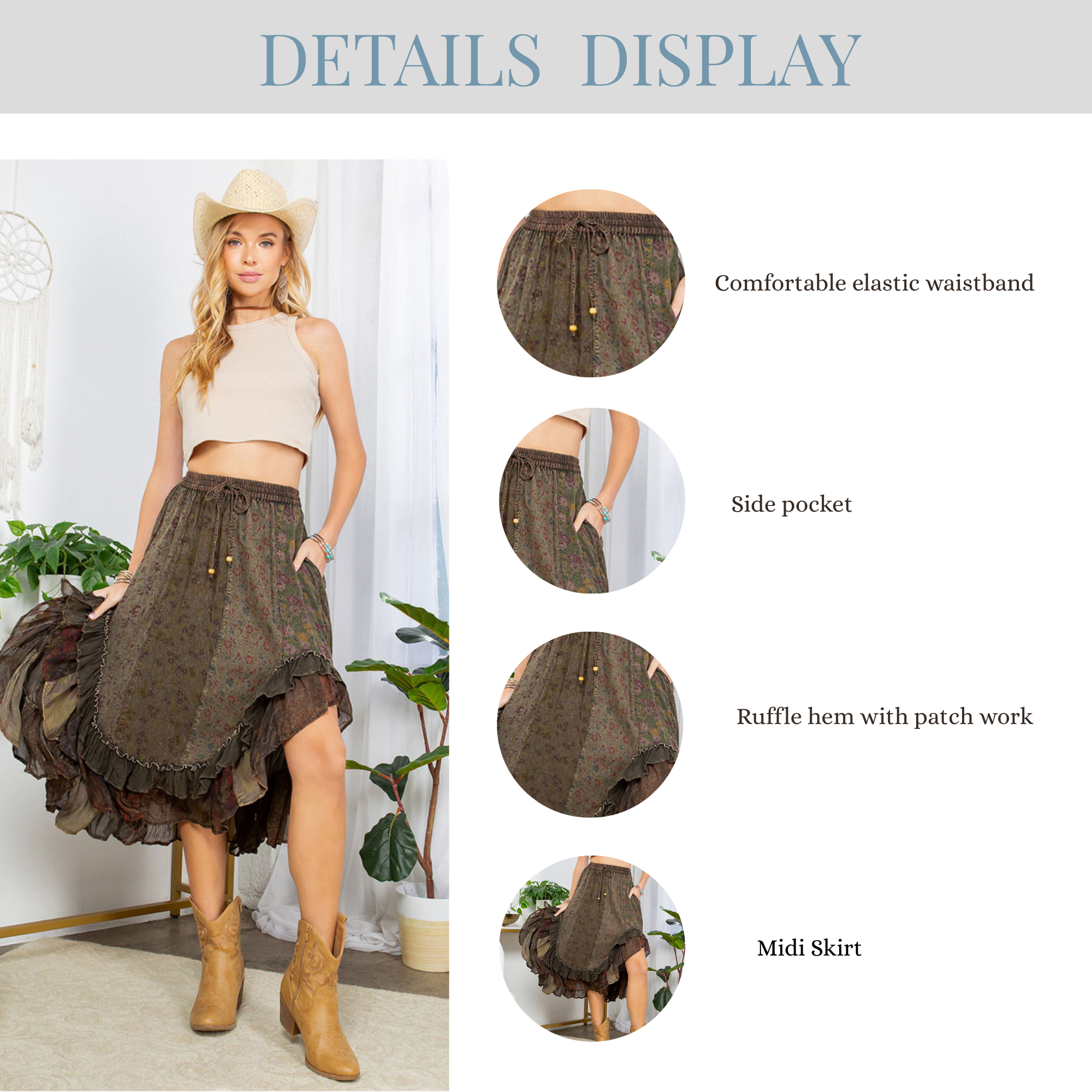 Young Threads - Wholesale Skirt - Women's - Bohoemia Mid-Length Skirt with Rayon Print (New Color)9