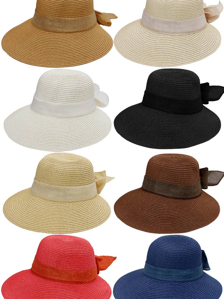 Monochrome Ribbon Derby Visor Floppy Brim Sun Hat for wholesale by Cap Zone