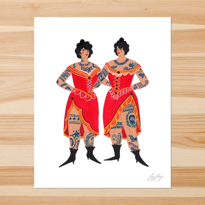 Tattooed Sisters 8x10in Giclee Print for wholesale by Quiet Tide Goods