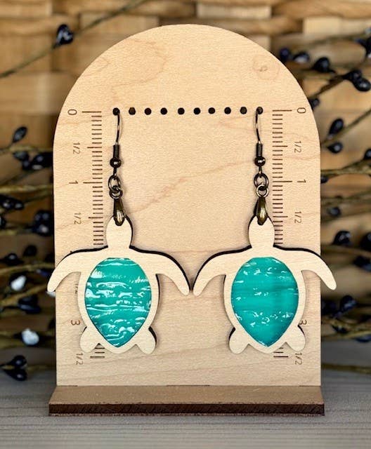 SHY Designs, LLC - Wholesale Dangle Earrings - Sea Turtle Earrings, Wood and Acrylic Inlay Beach Earrings1