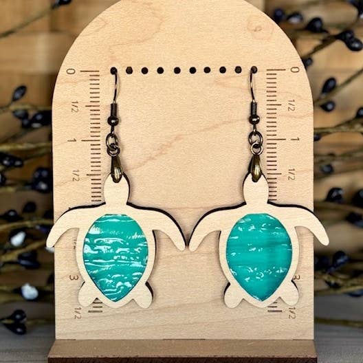 SHY Designs, LLC - Wholesale Dangle Earrings - Sea Turtle Earrings, Wood and Acrylic Inlay Beach Earrings1