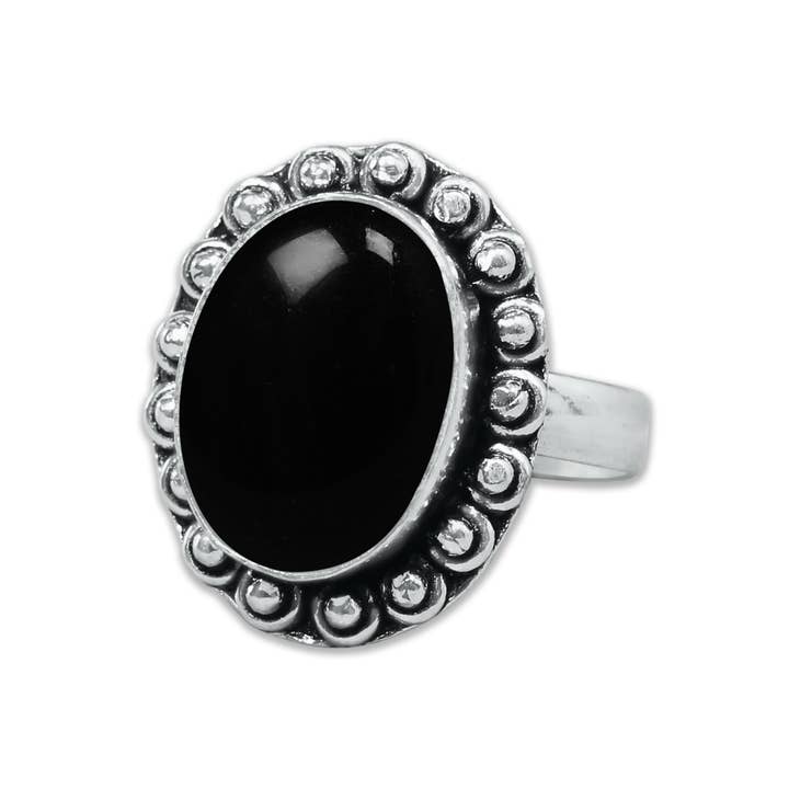 Handmade Jewels - Wholesale Cocktail/Statement Ring - Black Onyx Rings – Handmade, Silver-Plated, Assorted Boho Designs (US Sizes 6–10)8